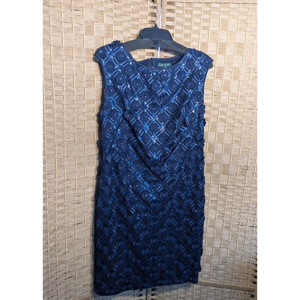 Lauren Ralph Lauren Navy Sheath Dress, Regular Size 14